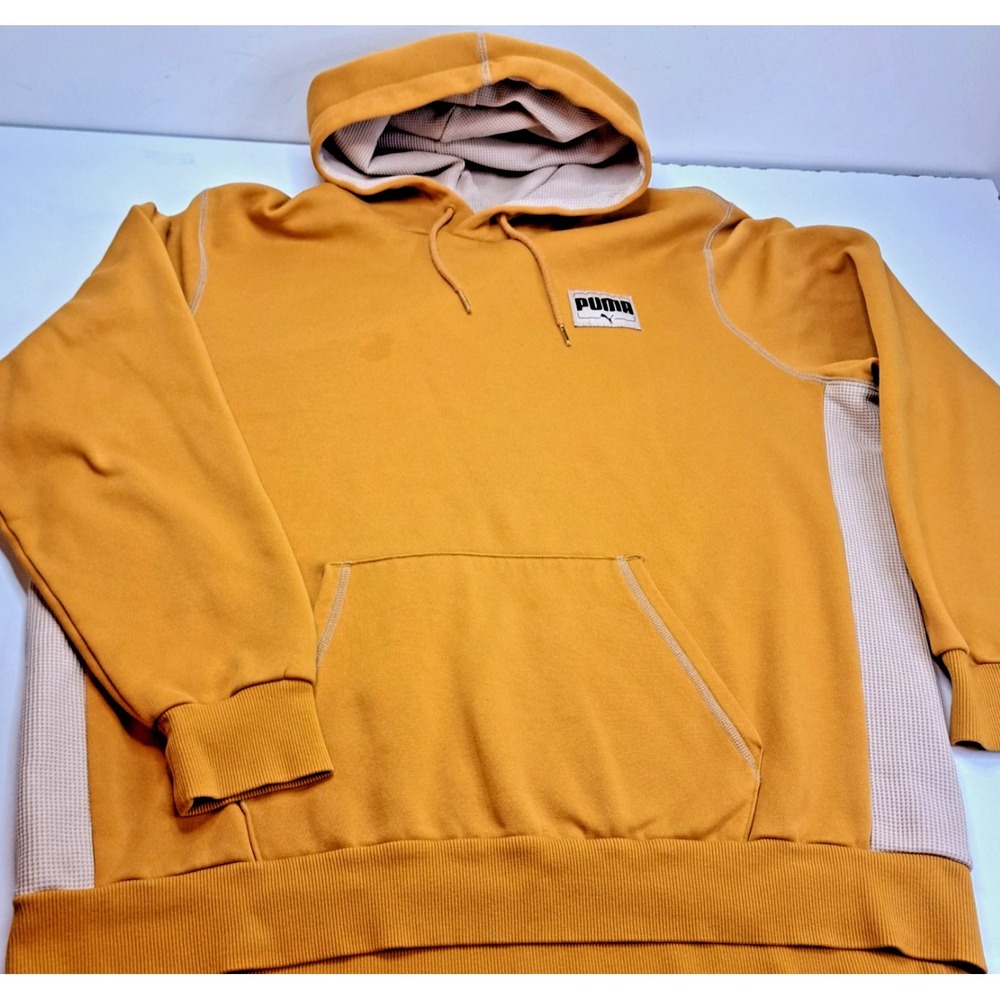 Vintage PUMA Pullover Hoodie Sweatshirt Men's XL‎ Waffle Knit Lining Trim SPOT